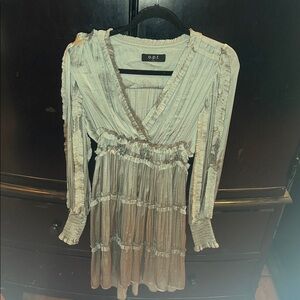 Women's blue Long Sleeve Dress with ruffles OPT feeling like silk